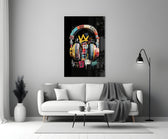 Neo-expressionist glass print bringing edge to a tattoo studio