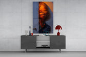 Mysterious Doorway glass wall art catching light to reveal its waveform glow