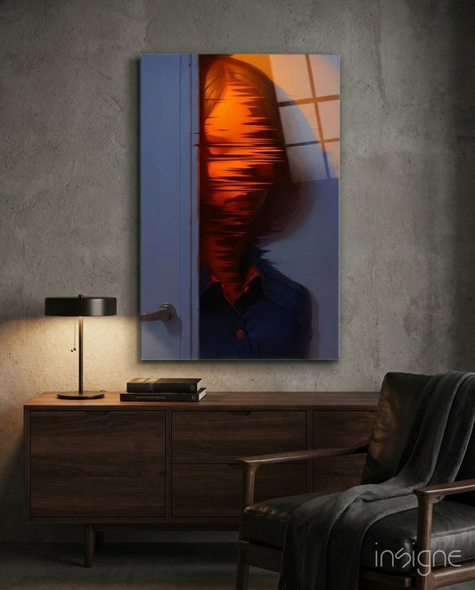 Mysterious Doorway Reflection Glass Wall Art - Lifestyle preview in a designer interior