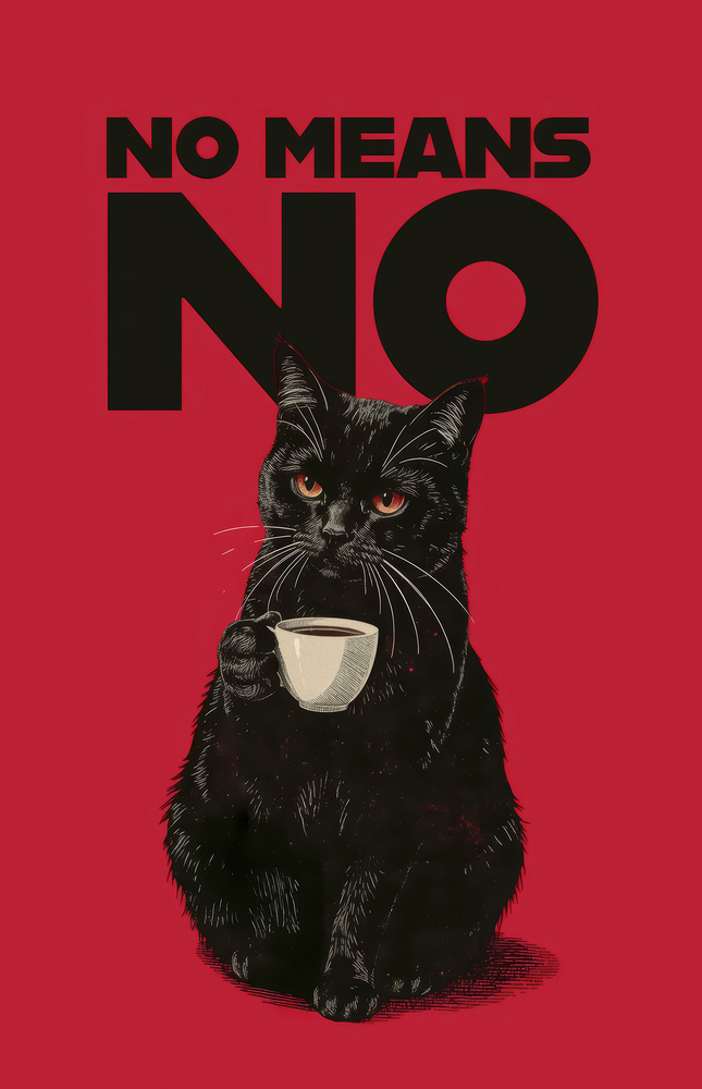 Black Cat No Means No Glass Wall Art
