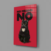 Bold cat-poster panel anchoring a breakfast nook wall