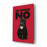 Black Cat No Means No glass wall art in a modern kitchen