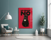 No Means No artwork styled above a coffee bar counter