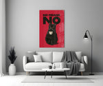 Cat-poster glass print bringing wit to a women's home office