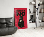 Bold cat panel against a saturated red-painted accent wall