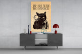 Vintage Cat Detective glass wall art catching light to reveal its engraved cross-hatch