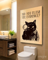 Vintage Cat Detective Glass Wall Art - Lifestyle preview in a designer interior