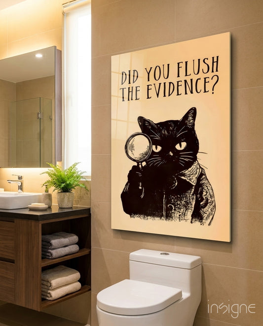 Vintage Cat Detective Glass Wall Art - Lifestyle preview in a designer interior