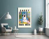 Sassy Since Birth artwork styled in a women's boutique interior