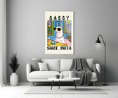 Cartoon glass print bringing attitude to a women's home office