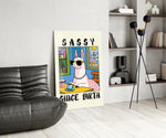 Sassy llama panel against a clean cream-painted accent wall