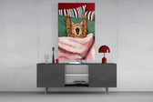 Yawning Cat artwork styled in a children's bedroom with cozy accents