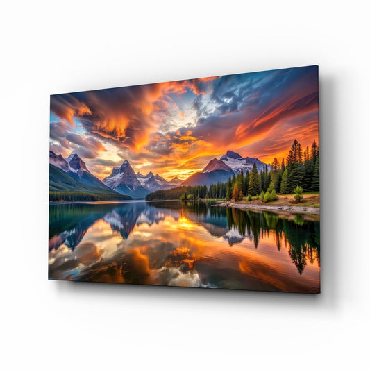 Quadro in vetro Lago di montagna al tramonto