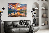 Mountain Lake Sunset Glass Wall Art