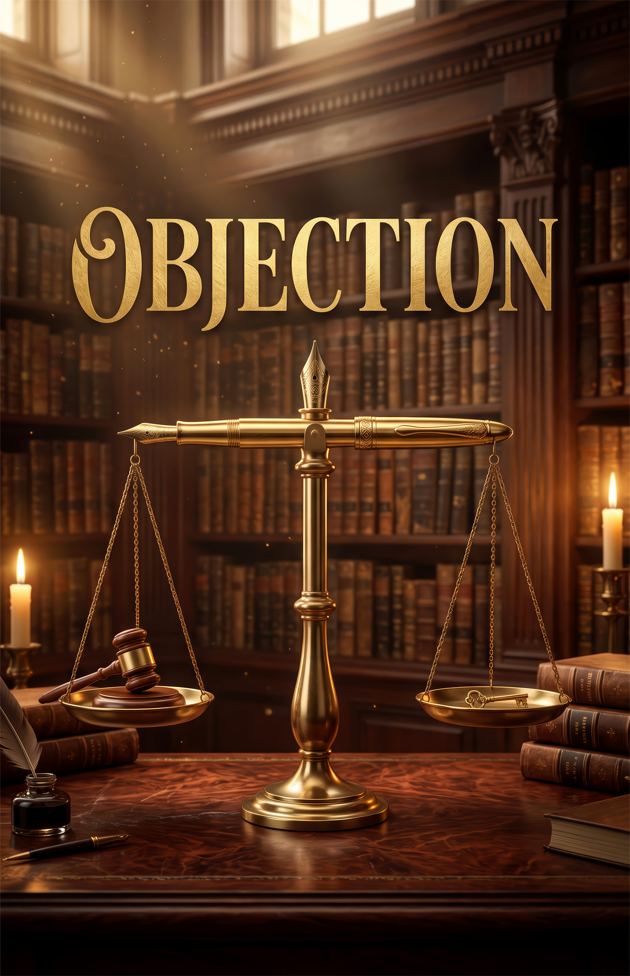 Objection Gold Scales of Justice Glass Wall Art