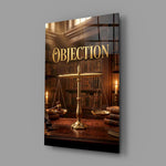 Objection glass wall art angled to show the polished tempered glass panel