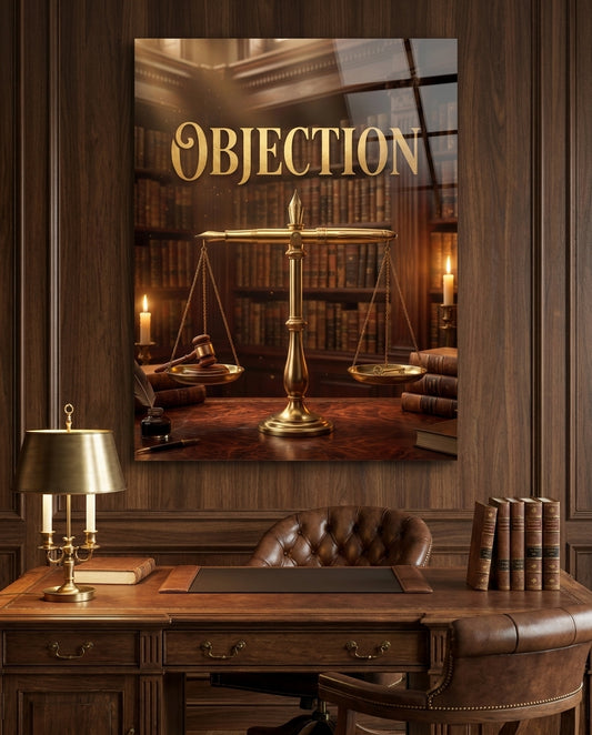 Objection Gold Scales of Justice Glass Wall Art