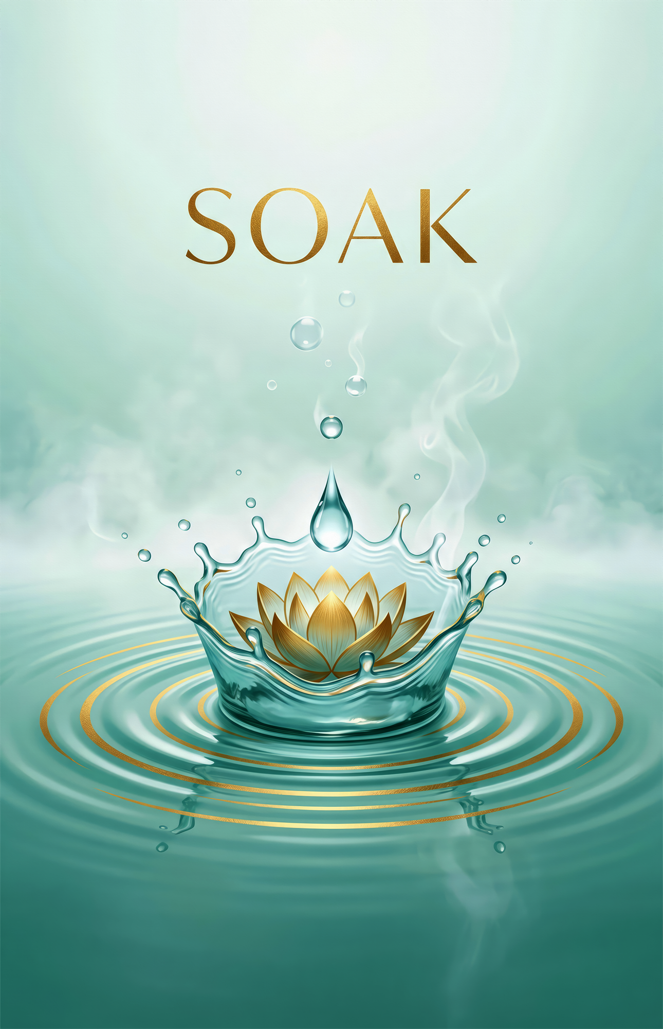Soak Golden Lotus Water Crown Glass Wall Art