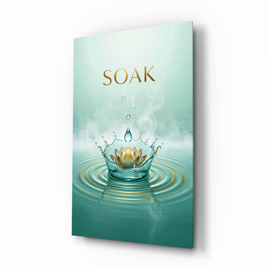 Soak Golden Lotus Water Crown Glass Wall Art - Lifestyle preview in a designer interior