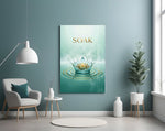 soak golden lotus water crown glass wall art styled above an armchair in a reading corner