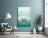 soak golden lotus water crown glass wall art styled above an armchair in a reading corner