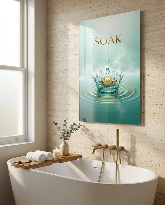 Soak Golden Lotus Water Crown Glass Wall Art