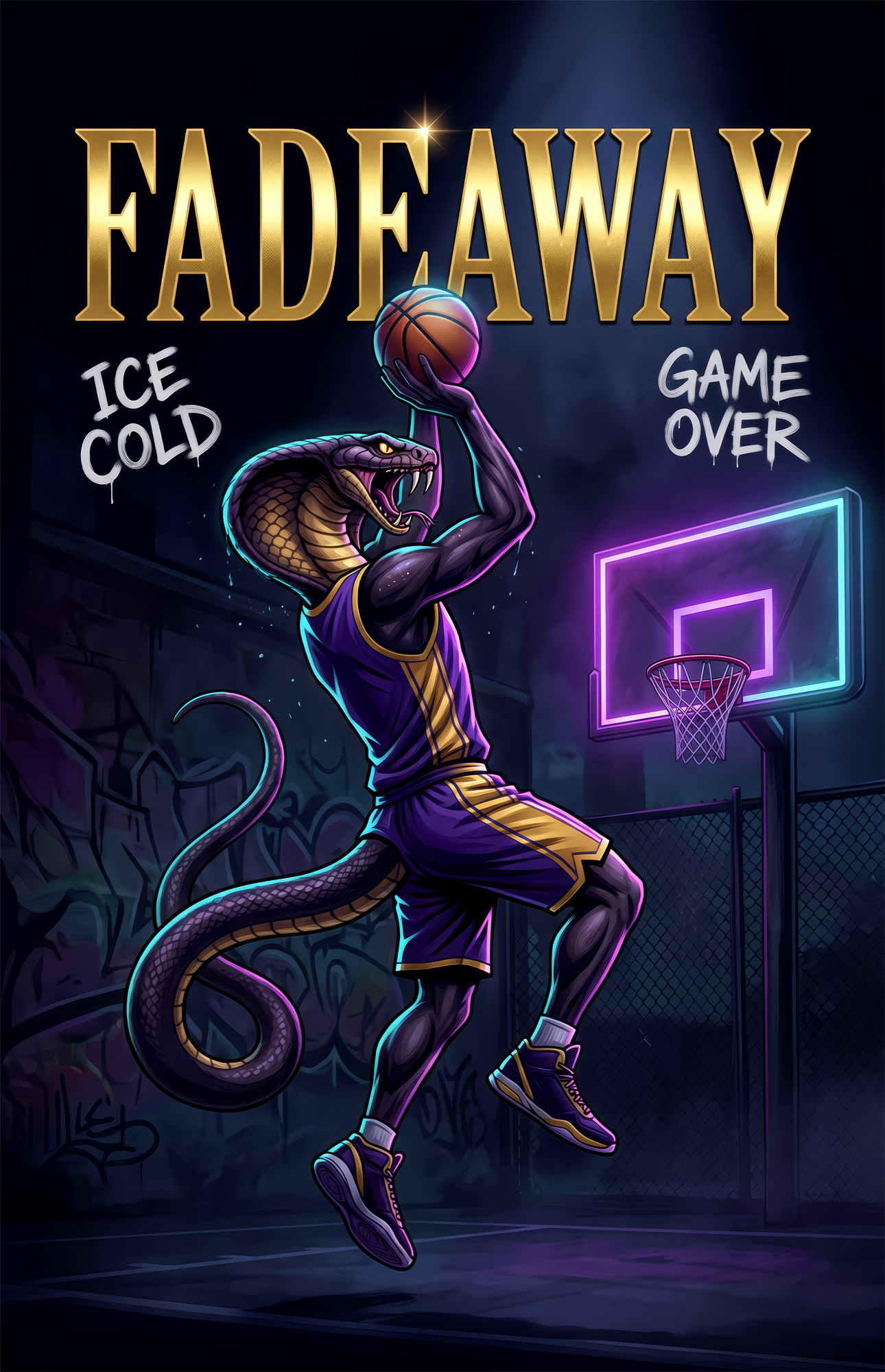 Fadeaway Cobra Jump Shot Glass Wall Art