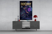 fadeaway cobra baller jump shot glass wall art displayed above a console in a designer interior