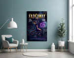 fadeaway cobra baller jump shot glass wall art styled above an armchair in a reading corner