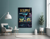 eclipse black-winged raptor baller glass wall art styled above an armchair in a reading corner