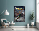 freak antlered stag baller glass wall art styled above an armchair in a reading corner