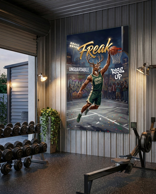 Freak Antlered Stag Baller Glass Wall Art