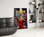 clutch bald eagle baller victory glass wall art leaning beside a dark leather sofa