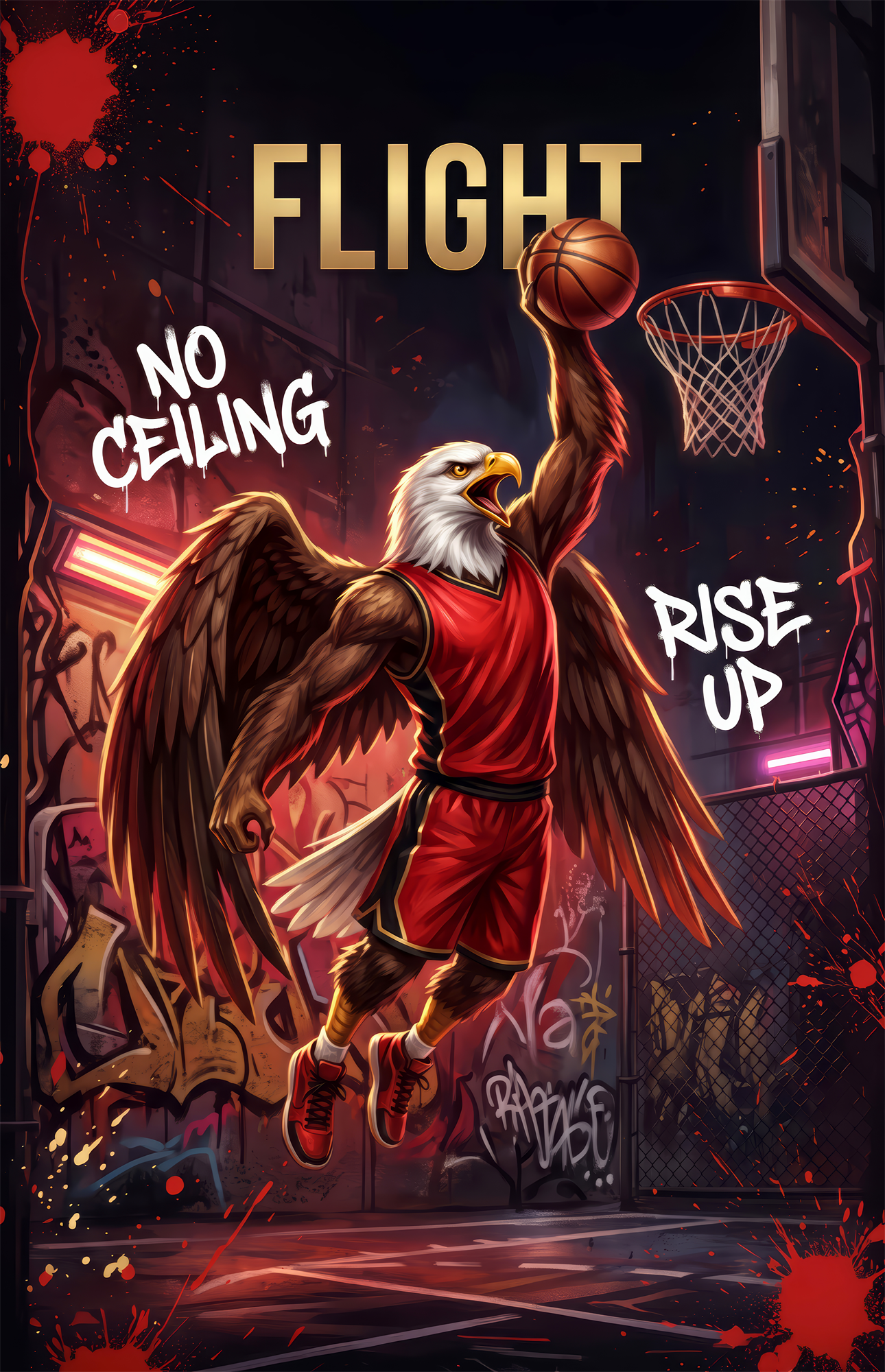 Flight Bald Eagle Slam Dunk Glass Wall Art