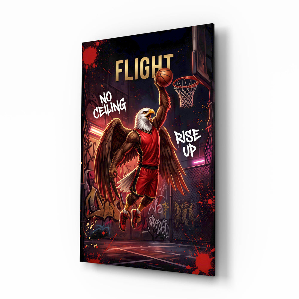 Flight Bald Eagle Slam Dunk Glass Wall Art - Lifestyle preview in a designer interior