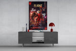 flight bald eagle baller slam dunk glass wall art displayed above a console in a designer interior