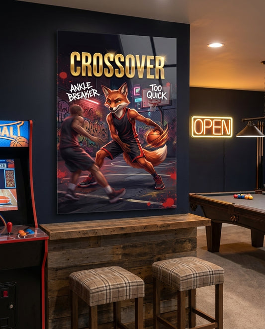 Crossover Fox Streetball Dribble Glass Wall Art