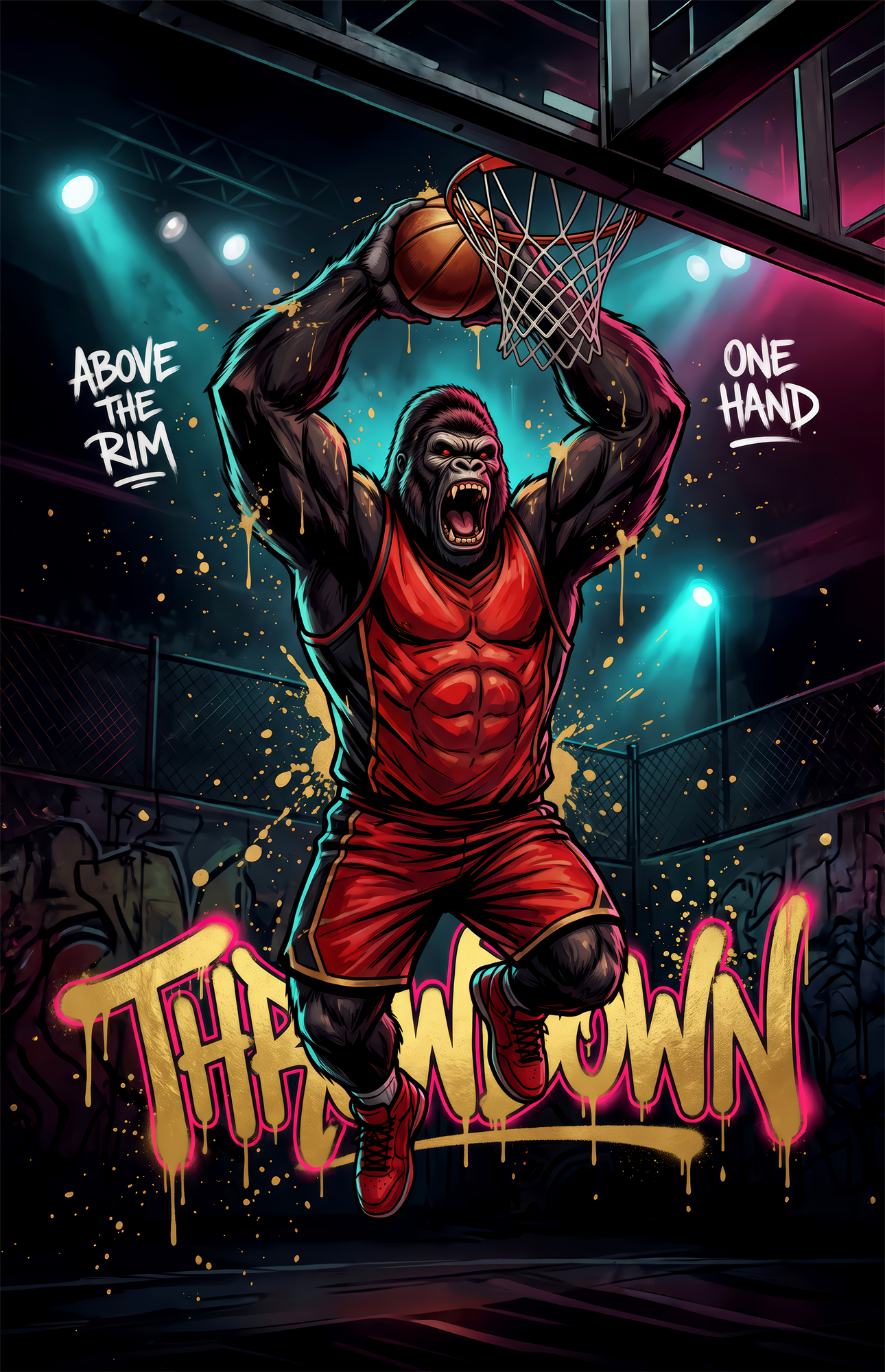 Throwdown Gorilla One-Hand Dunk Glass Wall Art