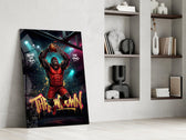 gorilla basketball player dunking one-handed panel resting in a shelving niche in a modern interior