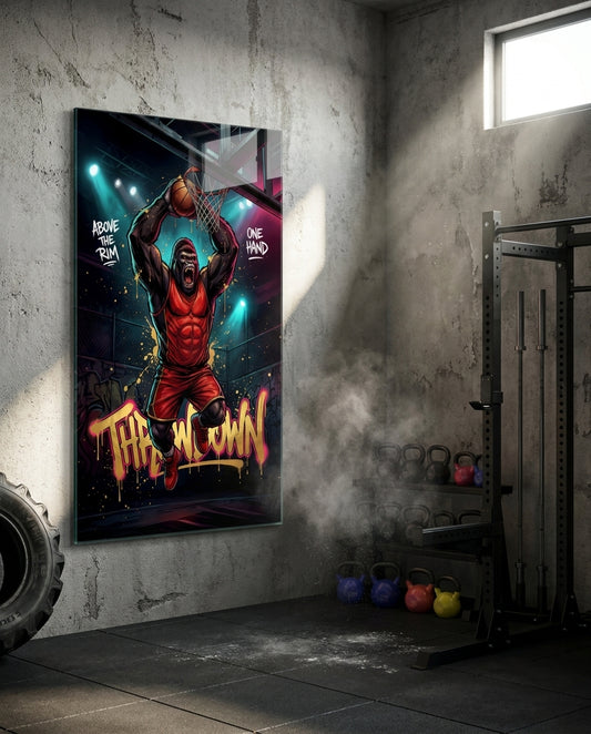 Throwdown Gorilla One-Hand Dunk Glass Wall Art