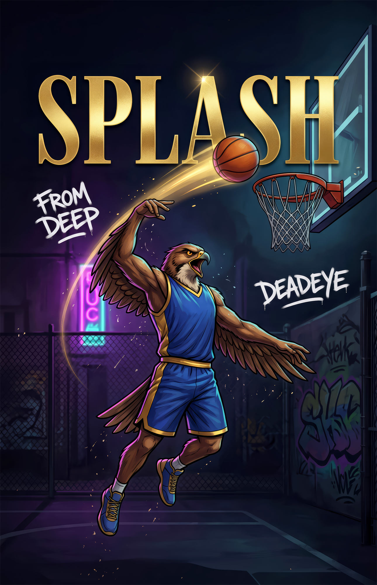 Splash Blue Eagle Jump Shot Glass Wall Art