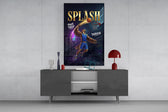 eagle basketball player shooting a jump shot glass wall art displayed above a console in a designer interior