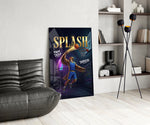 eagle basketball player shooting a jump shot glass wall art leaning beside a dark leather sofa