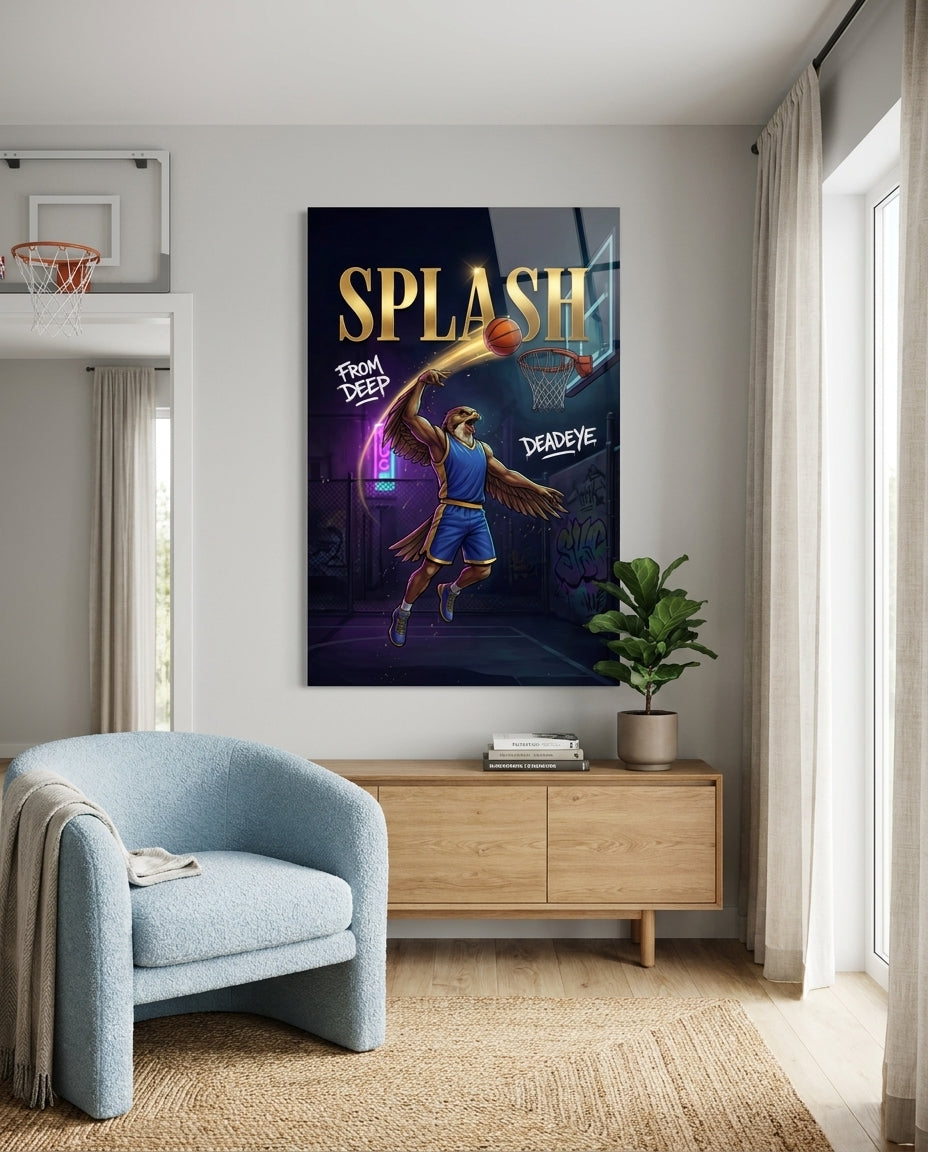 Splash Blue Eagle Jump Shot Glass Wall Art