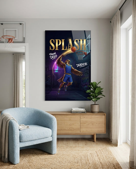 Splash Blue Eagle Jump Shot Glass Wall Art