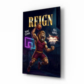 Reign Roaring Lion Slam Dunk Glass Wall Art - Lifestyle preview in a designer interior