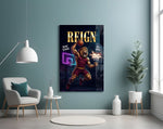 lion basketball player dunking glass wall art styled above an armchair in a reading corner
