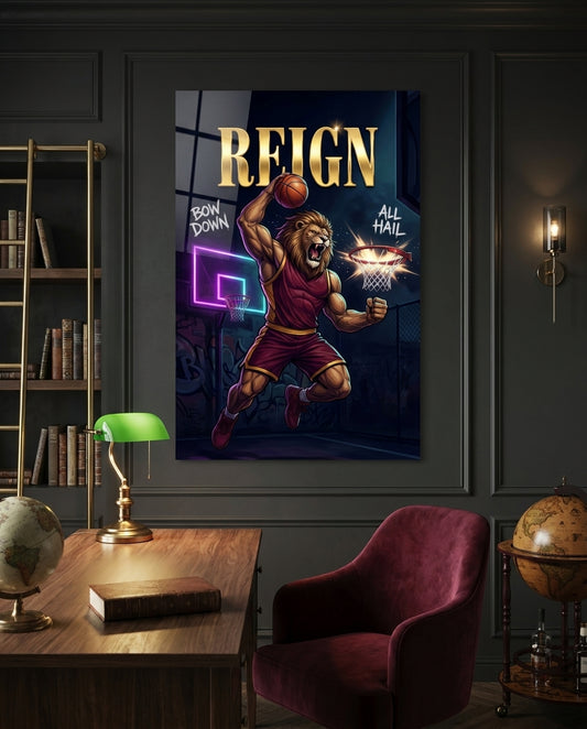 Reign Roaring Lion Slam Dunk Glass Wall Art