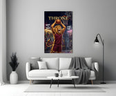 crowned lion basketball player shooting panel bringing character to a minimalist living room wall
