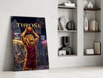 crowned lion basketball player shooting panel resting in a shelving niche in a modern interior